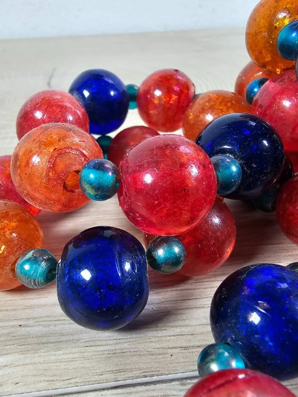Beaded Napkin Rings Set of 8 Chunky Multicolor Red Orange Blue Grandma